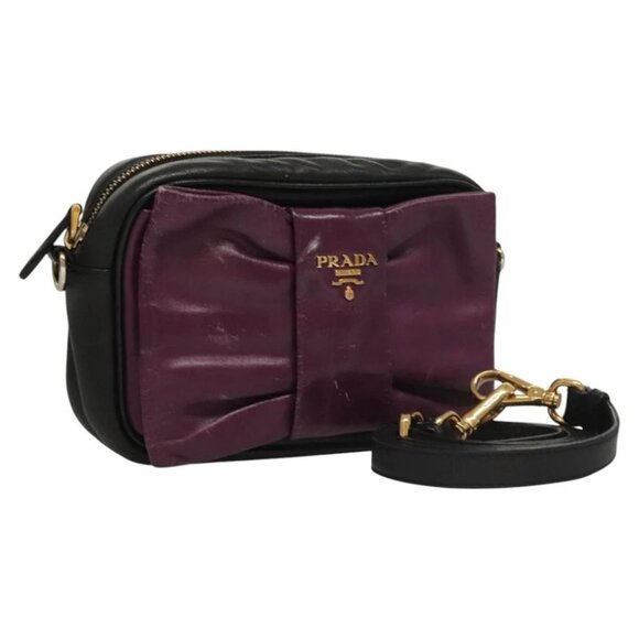 PRADA ribbon Shoulder Bag Leather Purple Gold - Picture 1 of 15